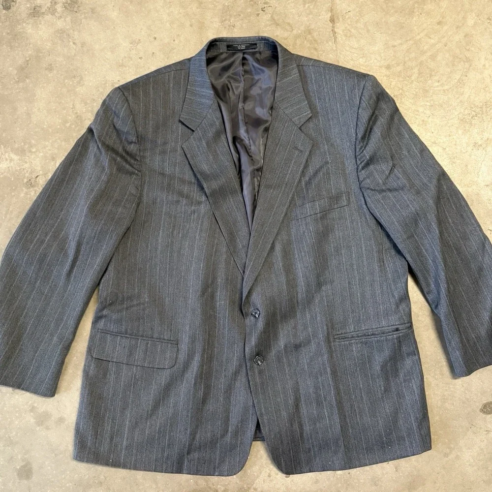 Petrocelli 54R Navy Blue Two Button 100% Wool Blazer Jacket Sport Coat Pinstripe